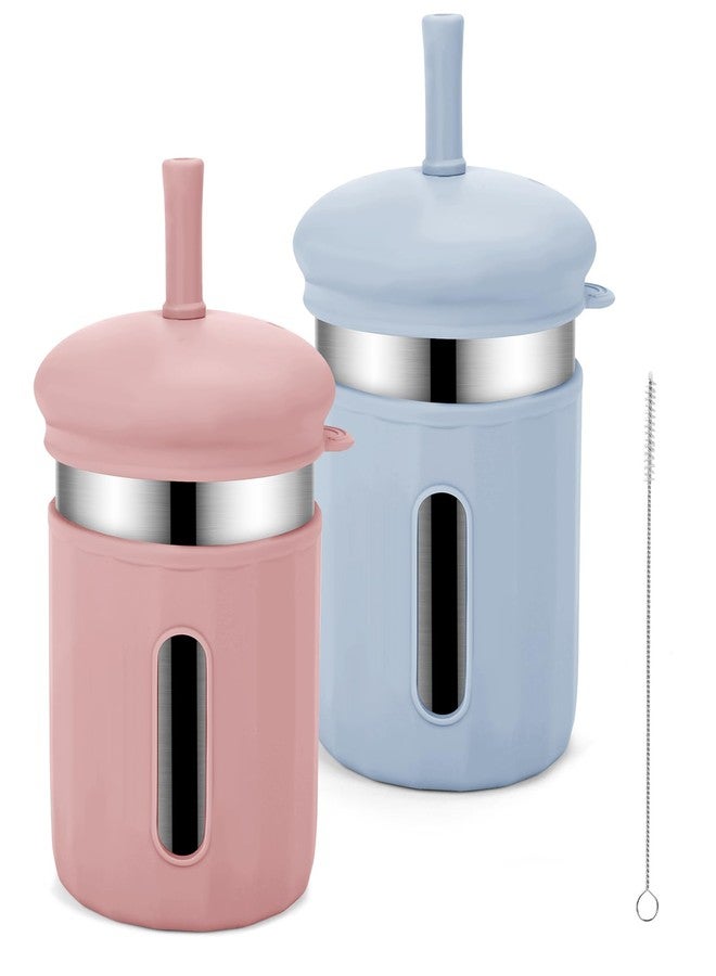 Beyoung Kids Cups with Straws and Lids, 12.5oz Stainless Steel Kids Straw Cups with Silicone Sleeves, Spill Proof, Durable Drinking Cups for Kid and Adults,2PACK (Coral+ Blue) - Image 1